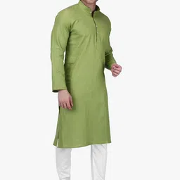 RAJUBHAI HARGOVINDAS Men Green & White Solid Kurta with Churidar image 2