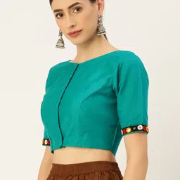 tantkatha Turquoise Blue Solid Saree Blouse image 4