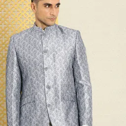 House of Pataudi Jashn Mandarin Collar Self-Design Embroidered Bandhgala Blazer image 4