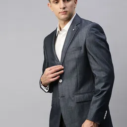 Raymond Men Blue Regular Fit Solid Single-Breasted Formal Blazer image 3