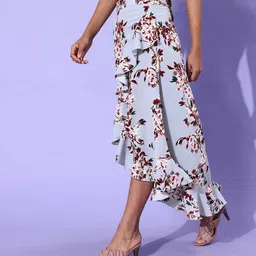 Berrylush Women Blue Floral Print Ruffled Wrap Skirt image 2