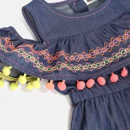 Nauti Nati Girls Navy Blue Embroidered Detail Playsuit image 2