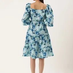 MELOSO Women Blue Floral Printed Cut-Outs A-Line Dress image 5