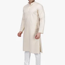 RAJUBHAI HARGOVINDAS Men Beige & White Solid Kurta with Pyjamas image 5