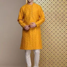 House of Pataudi Ethnic Motifs Embroidered Regular Sequinned Jashn Kurta with Churidar image 4