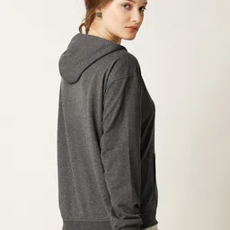 Miss Chase Women Grey Solid Hooded Sweatshirt image 4
