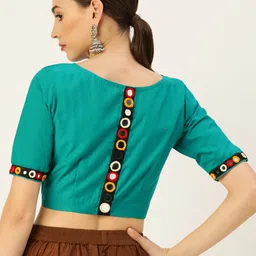 tantkatha Turquoise Blue Solid Saree Blouse image 2