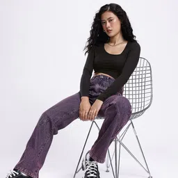 glitchez Asymmetrical Neck Fitted Crop Top image 5