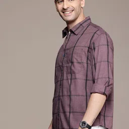 WROGN Pure Cotton Comfort Fit Windowpane Checked Casual Shirt image 4