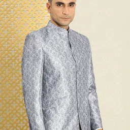 House of Pataudi Jashn Mandarin Collar Self-Design Embroidered Bandhgala Blazer image 3