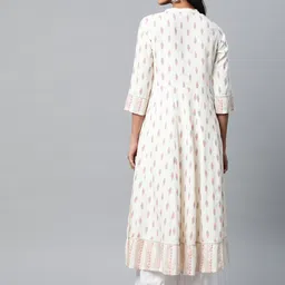 Yash Gallery Women Off White & Pink Geometric Printed Anarkali Kurta image 3
