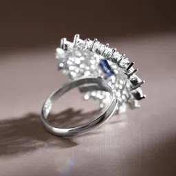 Rubans Rhodium-Plated Cubic Zirconia Studded Adjustable Cocktail Finger Ring image 2