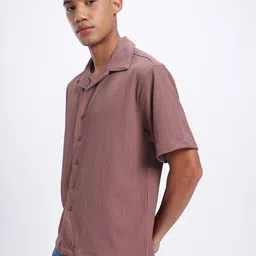 glitchez Smart Streetwear Self-Textured Cuban Collar Relaxed Fit Shirt image 2