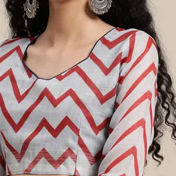 Anouk Navy Blue Checked Pure Linen Saree image 5