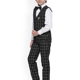Jeetethnics Boys Black & White Checked Shirt with Trousers & Waistcoat image 5