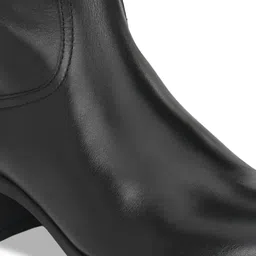 Delize Women Black Solid Leather High-Top Memory Foam Flat Boots image 2