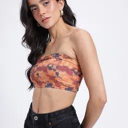 glitchez Statement Abstracts Print Smocked Detail Crop Bandeau Top with Shrug image 2
