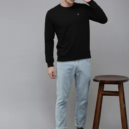 Arrow Men Navy Blue Solid Pullover Sweatshirt image 3