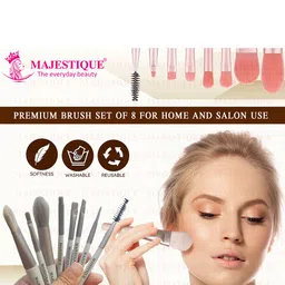 MAJESTIQUE Beige Set Of 8 Makeup Brush Set image 5