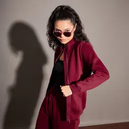 SASSAFRAS Maroon Mock Collar Bomber Jacket image 2