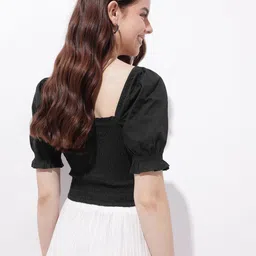 DressBerry Vintage Vibes Shirred Chic Crop Top image 3