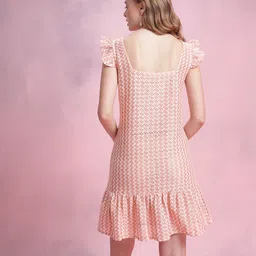 DressBerry Chevron Striped Flutter Sleeve Crochet A-Line Dress image 3