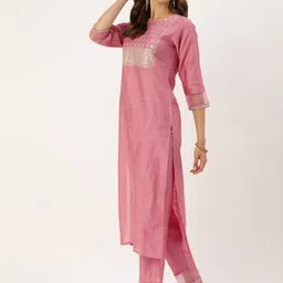 Varanga Women Pink Sequinned Yoke Design Kurta with Trousers & Dupatta image 5