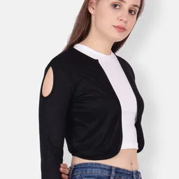 SCORPIUS Women Black Solid Cropped Open Front Shrug image 5