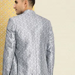 House of Pataudi Jashn Mandarin Collar Self-Design Embroidered Bandhgala Blazer image 2