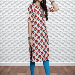 HERE&NOW Selection Of 3 Floral Printed Round Neck Straight Kurtas image 2