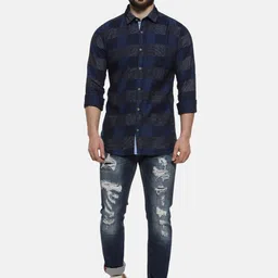 Campus Sutra Men Blue & Grey Regular Fit Checked Casual Shirt image 3
