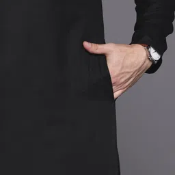 Indo Era Men Black Solid Kurta image 5