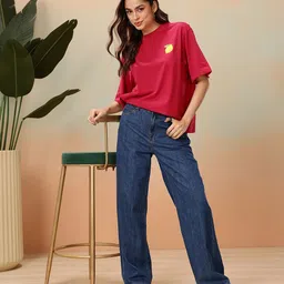 Mast & Harbour Graphic Printed Drop-Shoulder Sleeves Pure Cotton Oversized T-shirt image 5