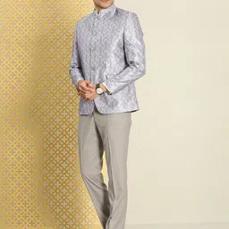 House of Pataudi Jashn Mandarin Collar Self-Design Embroidered Bandhgala Blazer image 5