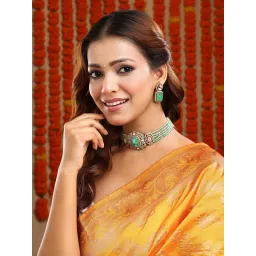 Ruby Raang Studio Green Stone and Mossanite Choker Jewellery Set image 1