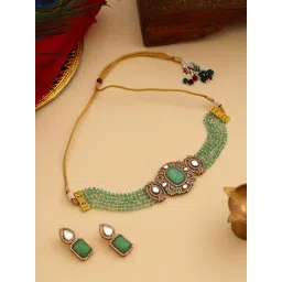 Ruby Raang Studio Green Stone and Mossanite Choker Jewellery Set image 2