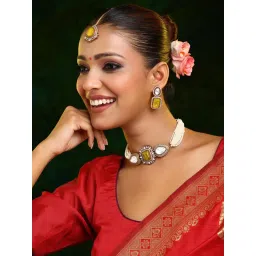 Ruby Raang Studio Yellow Stone and Mossanite Choker Jewellery Set image 1