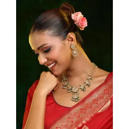 Ruby Raang Studio White and Green Beads Kundan Jewellery Set image 1