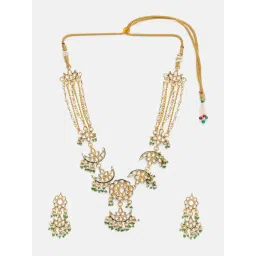Ruby Raang Studio White and Green Beads Kundan Jewellery Set image 2