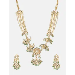 Ruby Raang Studio White and Green Beads Kundan Jewellery Set image 3