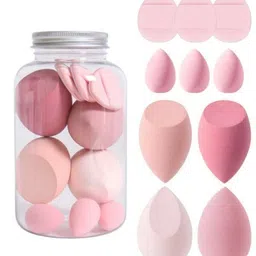 FEELHIGH Set Of 10 Beauty Sponge Blender-Mini Sponge Blender-Finger Puff With Jar image 3