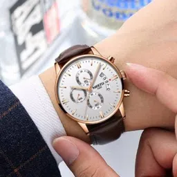 Nibosi Men Leather Analogue Watch NB-2309-L-Brn-Gld-Wht-01 image 2