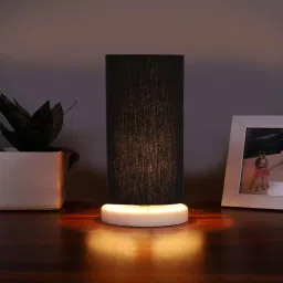 new era Black Cotton table lamp with White wood base -5 image 1