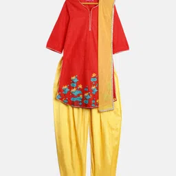 Biba Girls Red & Yellow Printed Kurta with Salwar & Dupatta-picture-11