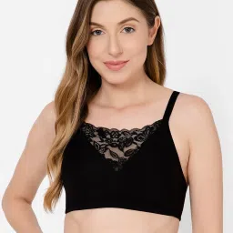 Clovia Black Cotton Lace Full Coverage Bralette Bra image 1