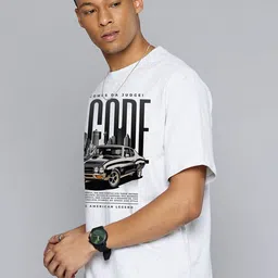 r.code by the roadster life co. R.Code by The Roadster Lifestyle Co. Men Graphic Printed Cotton Relaxed Fit T-shirt image 2