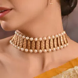 Fida Ethnic Gold-Plated Pearl Choker Necklace with Earrings Jewellery Set for Women-picture-39