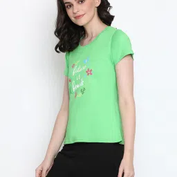 Clovia Green Graphic Print T-Shirt image 3