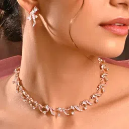 Fida Rose Gold-Plated Black AD Stone Choker Necklace & Stud Earrings Jewellery Set-image-31