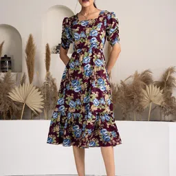 DressBerry Women Floral Printed Fit & Flare Knee Length Dress-picture-13